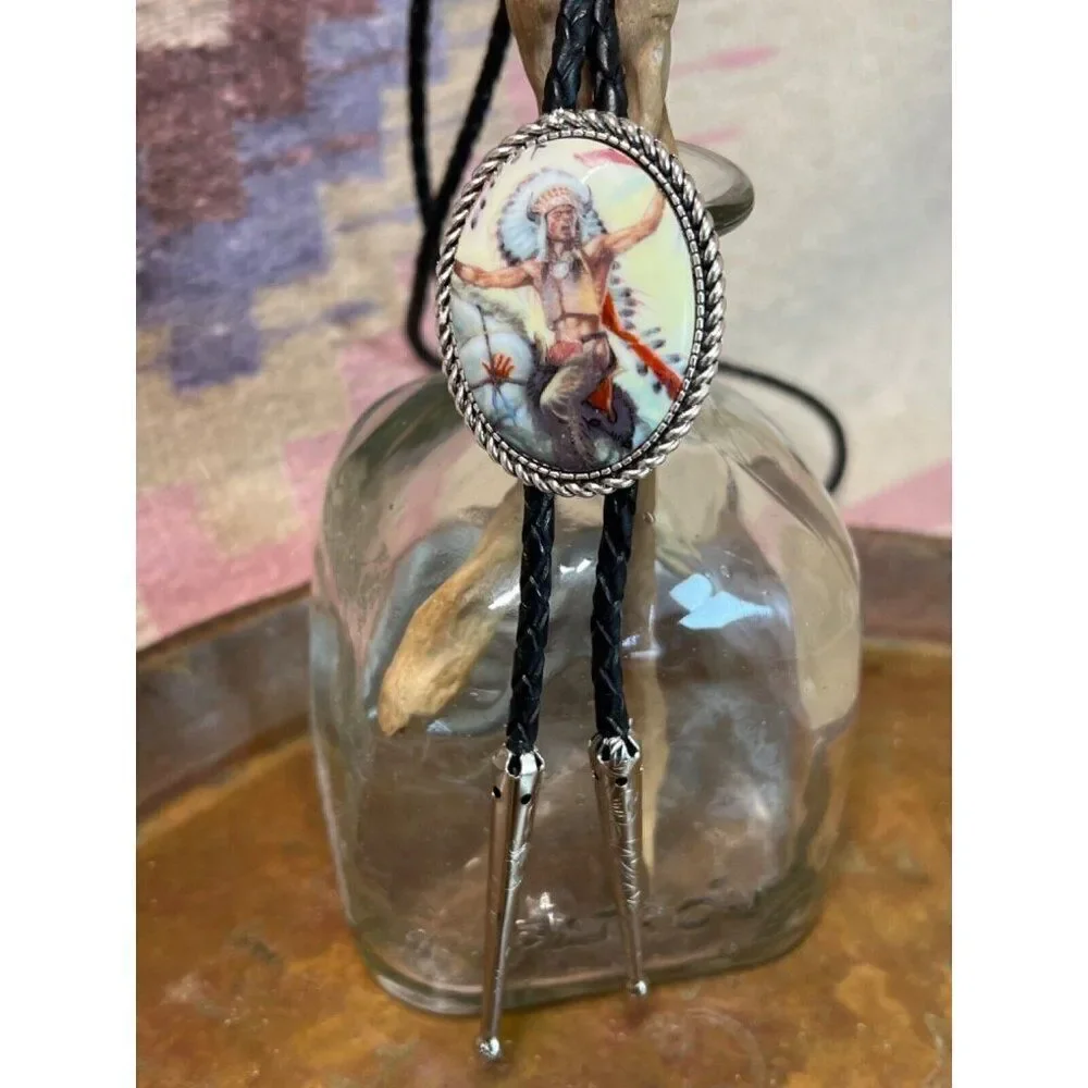 Chief Horse Southwestern Lariat Indian chief headdress Bolo Tie Western necklace - Picture 5 of 9